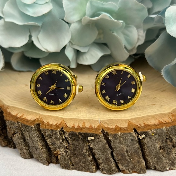 Elegant Ocean Blue and Gold Quartz Watch Cufflinks - Picture 6 of 16